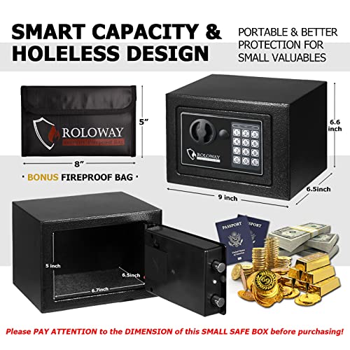 ROLOWAY Steel Safe Box (2.2 Cubic Feet), Money Safe for Home Safe, Lock Box with Fireproof Bag for Cash Safe, Security Safety Box for Document Safe, Fireproof Safe with Key Digital Keypad Lock Black