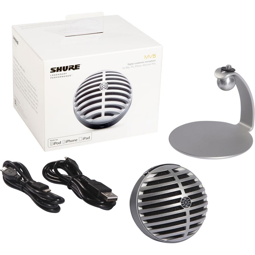Shure MOTIV MV5 - Digital Condenser Microphone (Gray) with Studio Monitor Headphones Bundle
