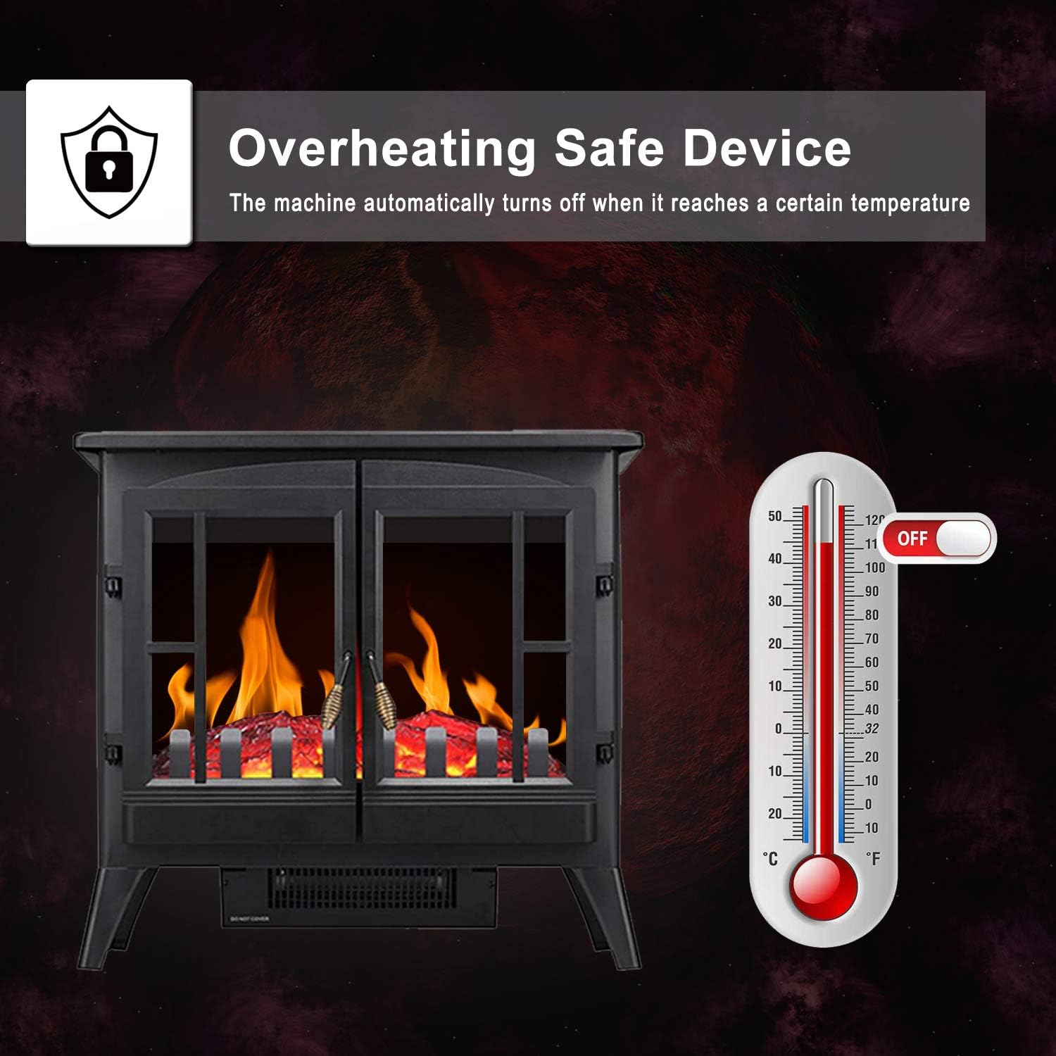 R.W.FLAME Electric Fireplace Infrared Stove Heater, 23" Freestanding Fireplace Heater, 3D Realistic Flame Effects, Adjustable Brightness and Heating Mode, Overheating Safe Design, 1000W/1500W, Black