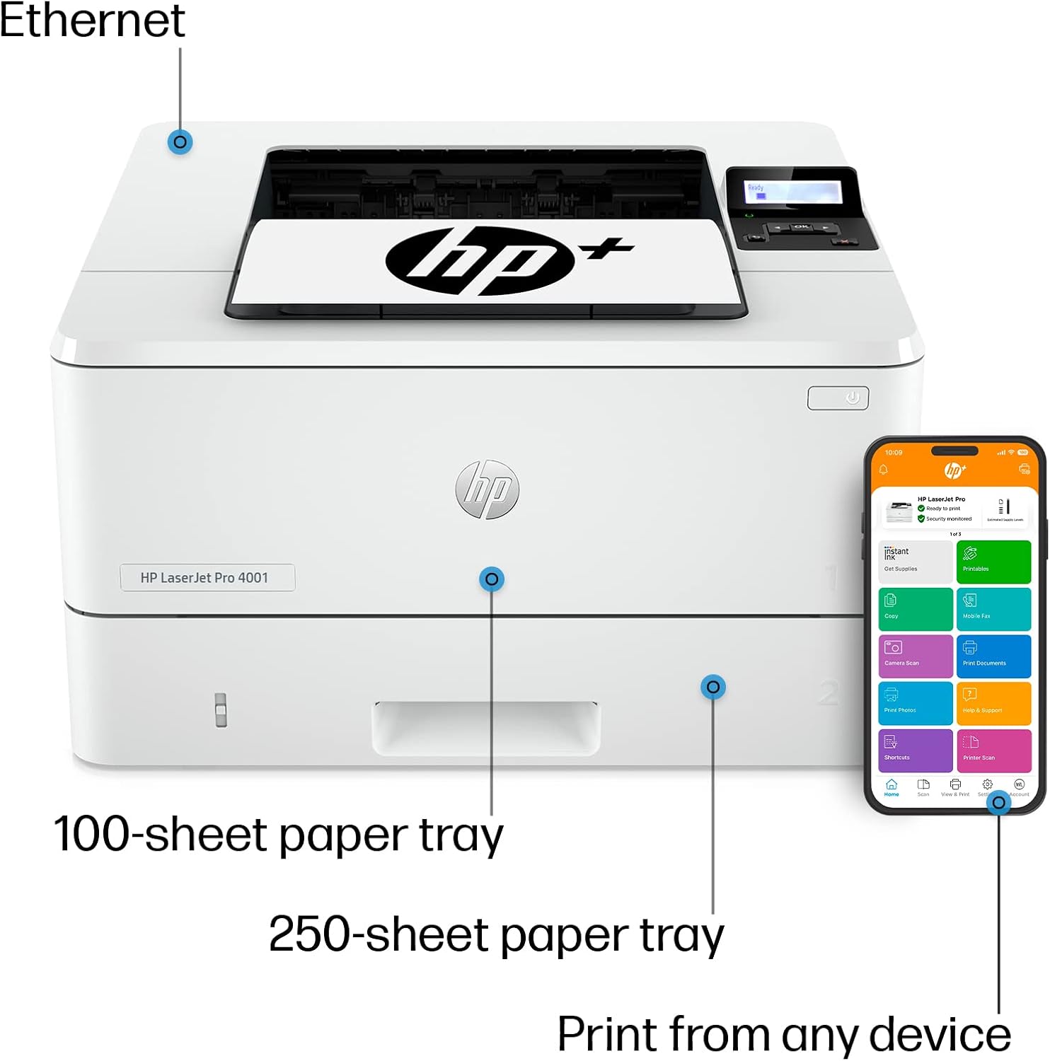 HP LaserJet Pro 4001ne Black & White Printer with HP+ Smart Office Features