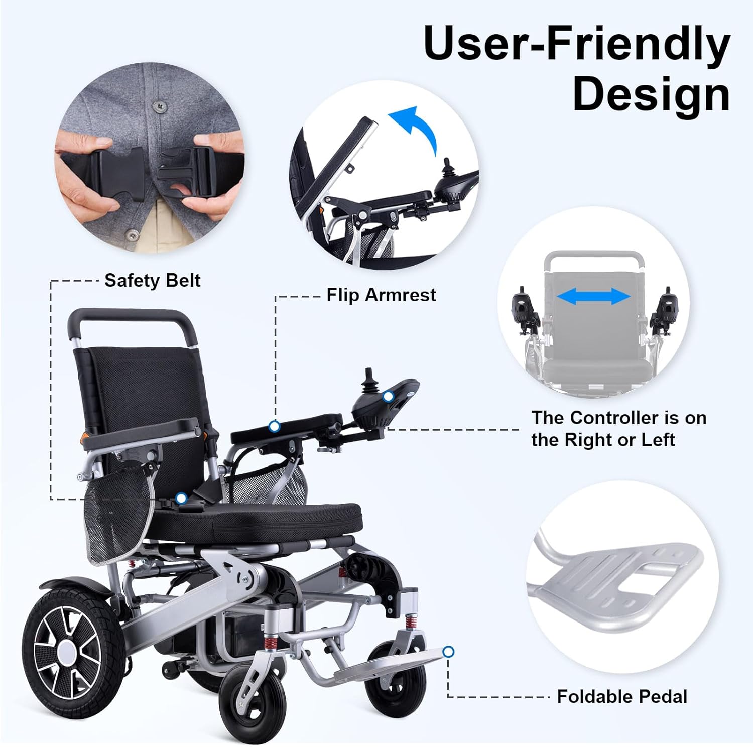 Electric Wheelchair for Adults, 15 Miles Long Travel Range, Intelligent Power Wheelchairs Foldable All Terrain Motorized Wheelchair for Seniors Compact Portable Airline Approved