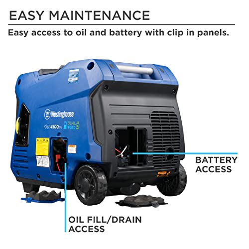Westinghouse Outdoor Power Equipment 5000 Peak Watt Super Quiet Dual Fuel Portable Inverter Generator, Wheel & Handle Kit, Gas & Propane Powered, RV Ready, CO Sensor, Parallel Capable