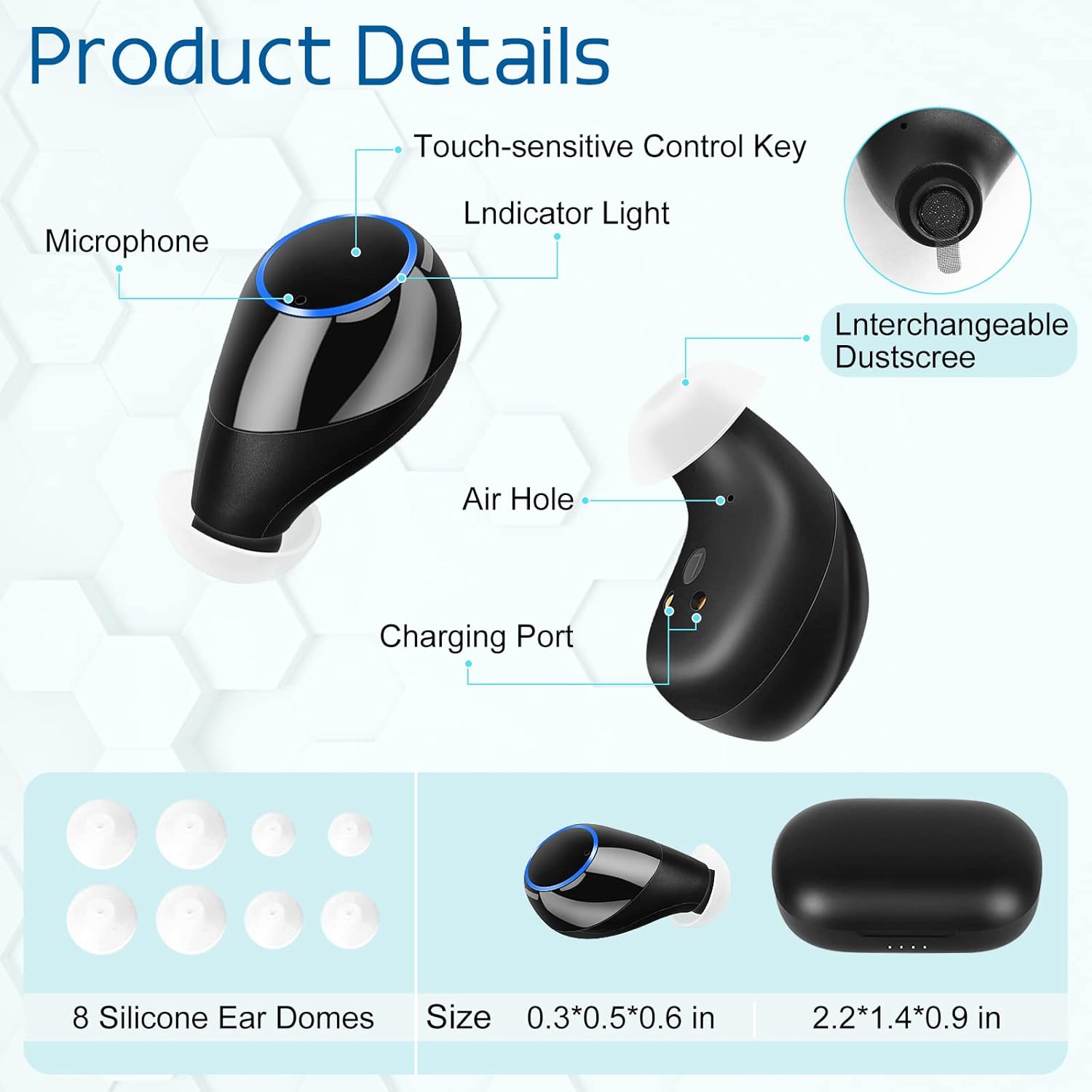 KIBVOE Rechargeable Hearing Aid, 8 Channel Digital (DSP) Hearing Amplifier, 3 Modes for Elderly and Adult Hearing Loss, Comfortable to Wear Black, Pair