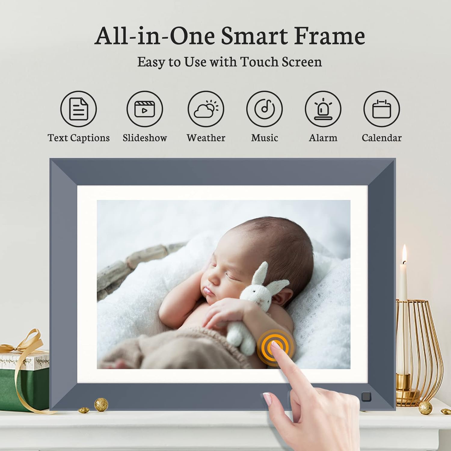 BSIMB Digital Picture Frame IPS Display, Wall-Mountable Electric Photo Frame with Remote Control, Place in Landscape&Portrait, Gift for Mother's Day