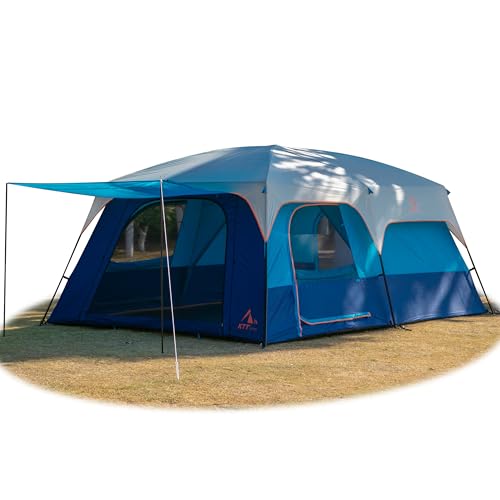 KTT Extra Large Tent 10-12-14 Person(Style-B),Family Cabin Tents,2 Rooms,3 Doors and 3 Windows with Mesh,Straight Wall,Waterproof,Double Layer,Big Tent for Outdoor,Picnic,Camping,Family Gathering