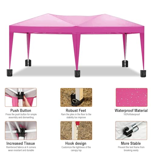 10x20 White Pop Up Canopy Tent Heavy Duty with 6 sidewalls Commercial Outdoor Party Tent Event Wedding Tents Instant Canopy Gazebo with Carry Bag UPF 50+ Waterproof Adjustable Height
