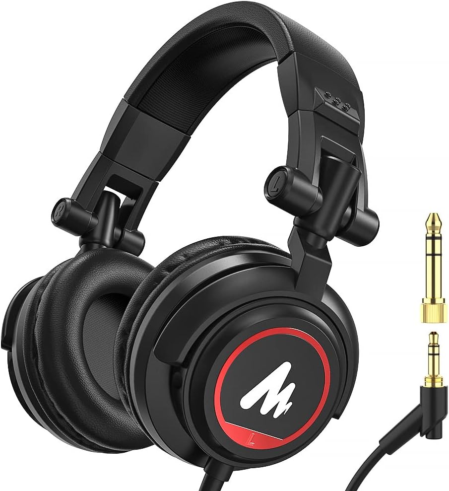 50MM Drivers Studio Headphones MAONO AU-MH601 Over Ear Stereo Monitor Closed Back Headphones for Music, DJ, Podcast (Black)