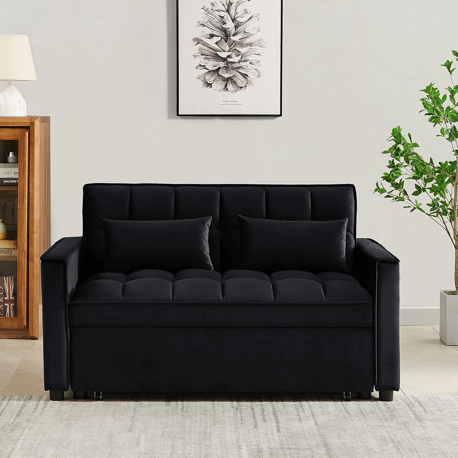 3 in 1 Convertible Sleeper Sofa Couch with Pull Out Bed,Small Futon Loveseat Lounge Chaise with Reclining Backrest and Armrest,Soft Upholstered Love Seats RV Furniture for Living Room