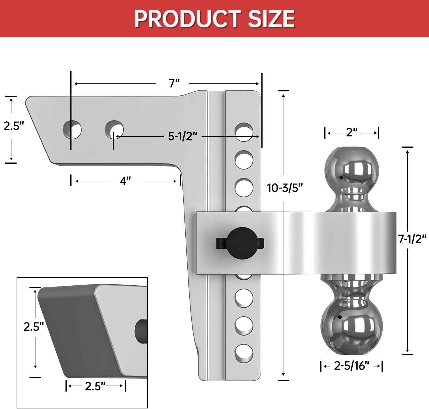 IFOKA Adjustable Trailer Hitch Ball Mount, 8 Inch Drop Hitch, Fits 2.5 Inch Receiver, 18,500 LBS GTW, with Forged Aluminum Shank, 2 Inch & 2-5/16 Inch Dual Balls with Double Hitch Locks and Pins