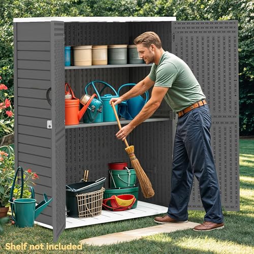 DWVO Outdoor Weather-Resistant Horizontal Storage Shed, 35 Cu Ft Capacity, Lockable and Waterproof, Suitable for Storing Garden Tools, Light Gray