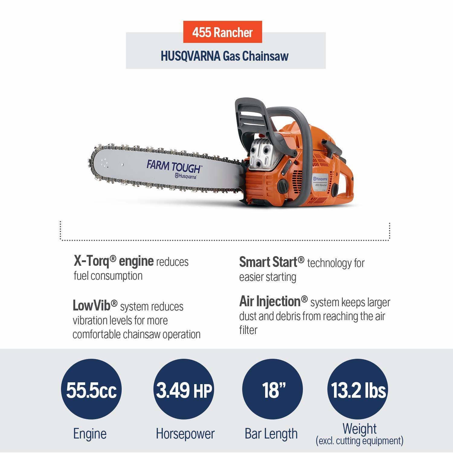 Husqvarna 18 inch 455 Rancher Gas Chainsaw