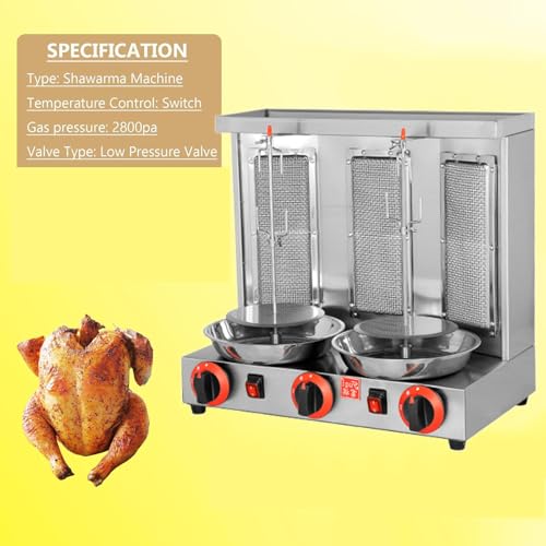 Gas Vertical Broiler with 2 or 3 Burners, Shawarma Doner Kebab Gyro Grill Machine with Meat Catch Pan, for Home Restaurant Kitchen,Dual