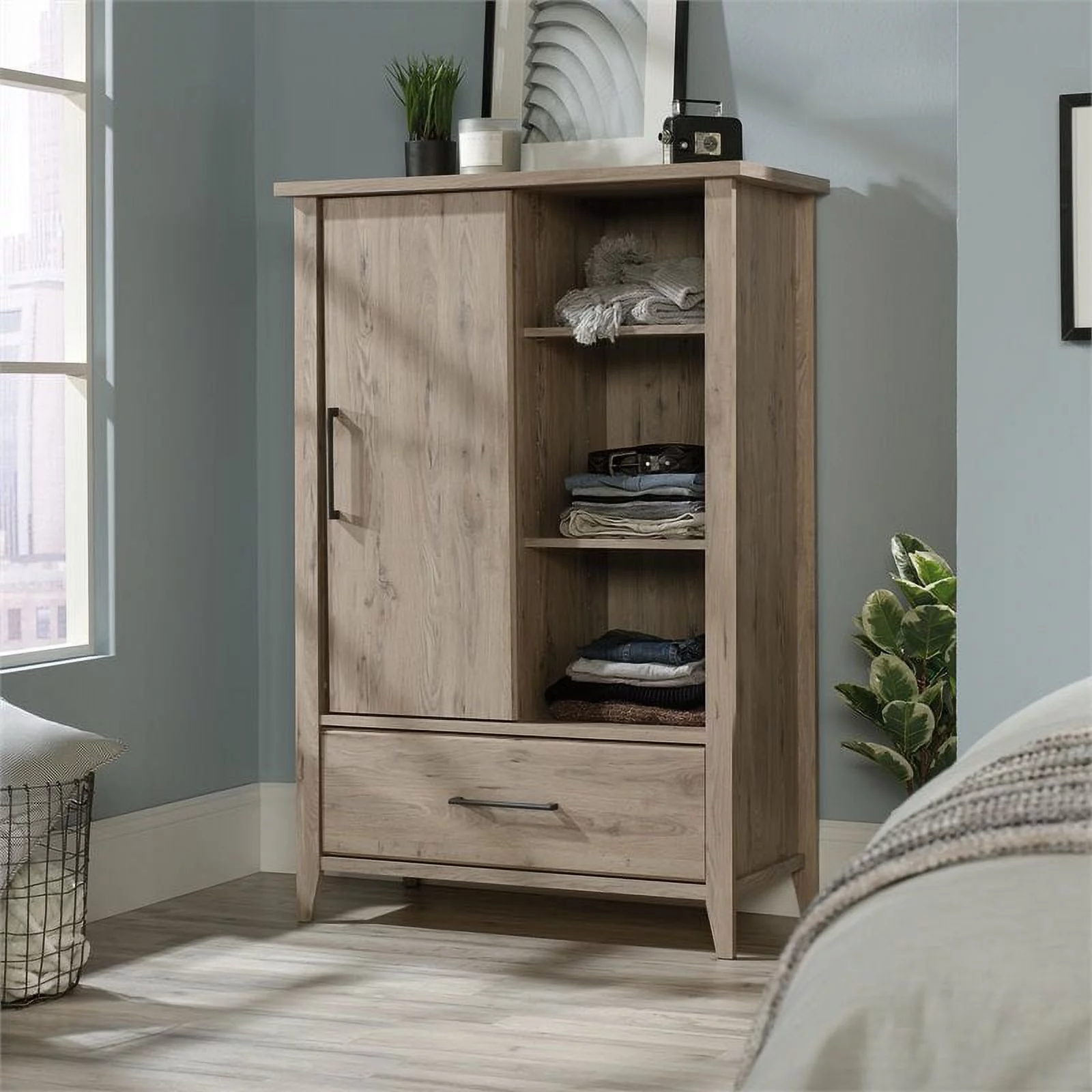 Allora Contemporary Wood Bedroom Armoire in Laurel Oak