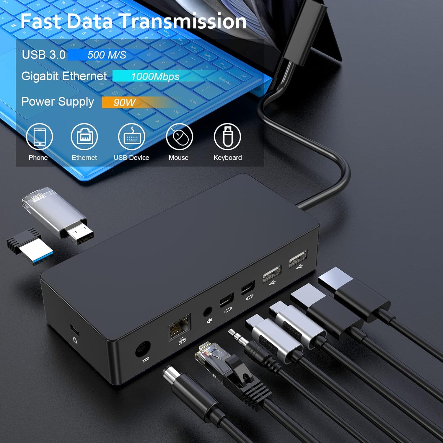 Surface Dock, Surface Pro Docking Station with 90W Power Supply Compatible with Surface Pro9/ 8/X/7/6/4/3/2017, Surface Laptop 4/3/2/go, Surface Laptop, Surface Book2,Surface Book,Surface Go