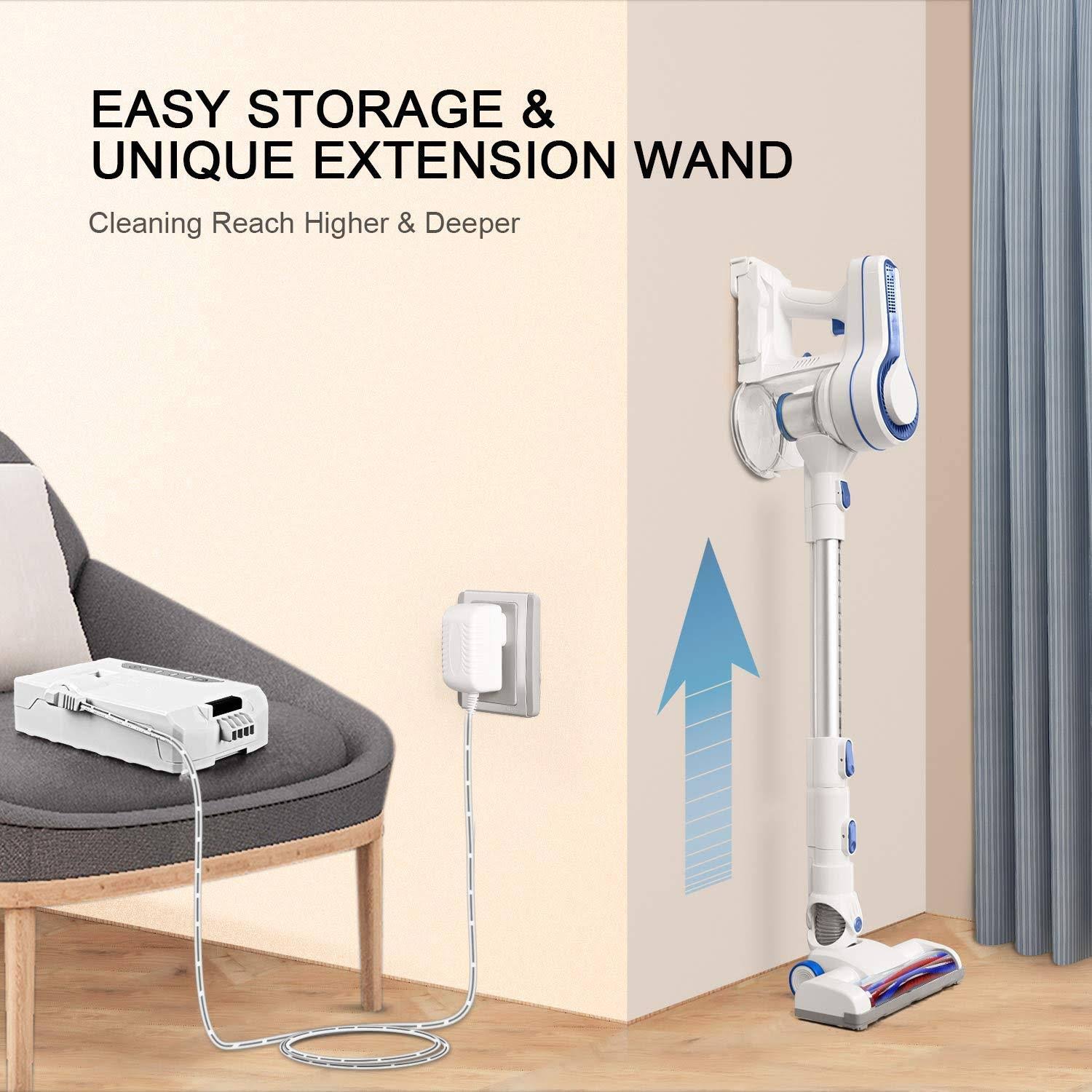 Aposen Cordless Vacuum Cleaner, Upgraded Powerful Suction 4 in 1 Stick Vacuum Cleaner 35min-Running Detachable Battery, 1.2L Lar