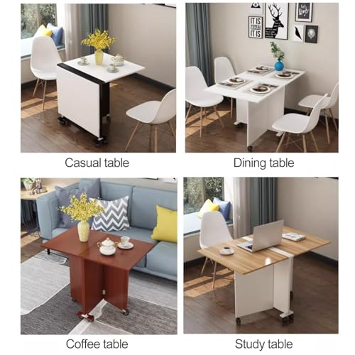 Space Saving Folding Dining Table, Extendable Butterfly Table, Drop Leaf Dining Table with 6 Wheels, Multifunction Folding Dining Table, Foldable in 3 Forms, for Restaurant, Kitchen, Bedroom ( Color :