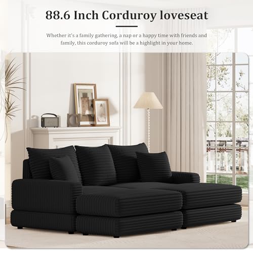 Modern Minimalist Cloud Sofa with Extra Deep Seats,Convertible Sectional Sofa Couch with Removable Back Cushions, 2 pillows and Ottoman for Living Room,Office,Apartment,Small Space,Beige