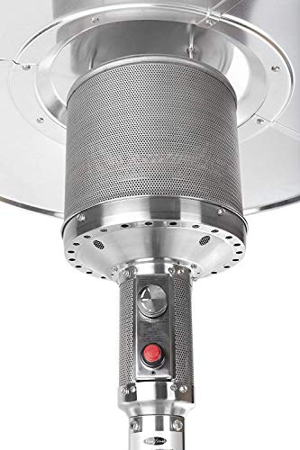 Fire Sense 61436 Pro Series Patio Heater with Wheels 50,000 BTU Output Electronic Ignition System Portable Outdoor Propane Heater - Stainless Steel