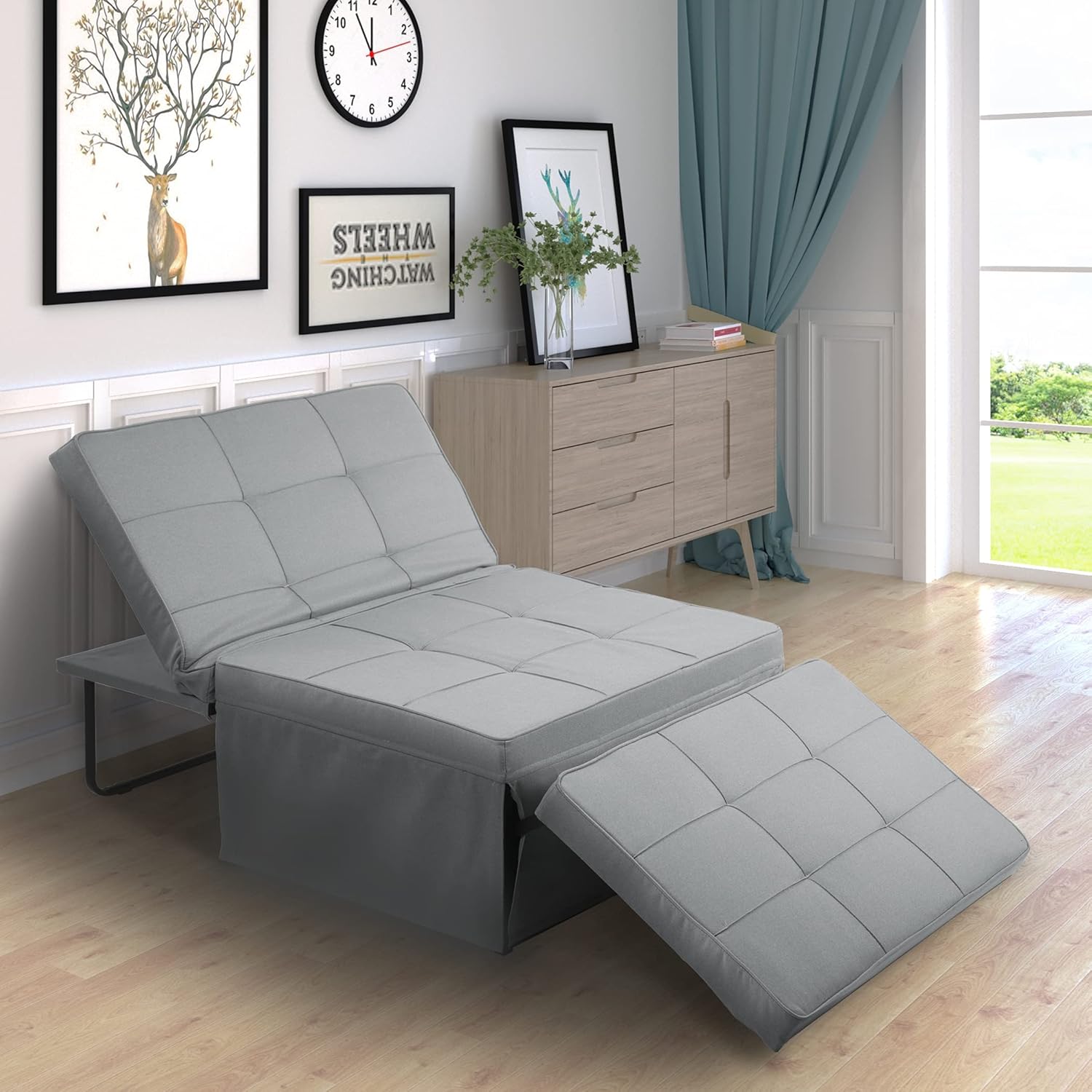Sofa Bed, Sleeper Chair Bed, 4 in 1 Multi-Function Convertible Chair, Folding Ottoman Guest Bed with 5-Level Adjustable Backrest, Dark Grey