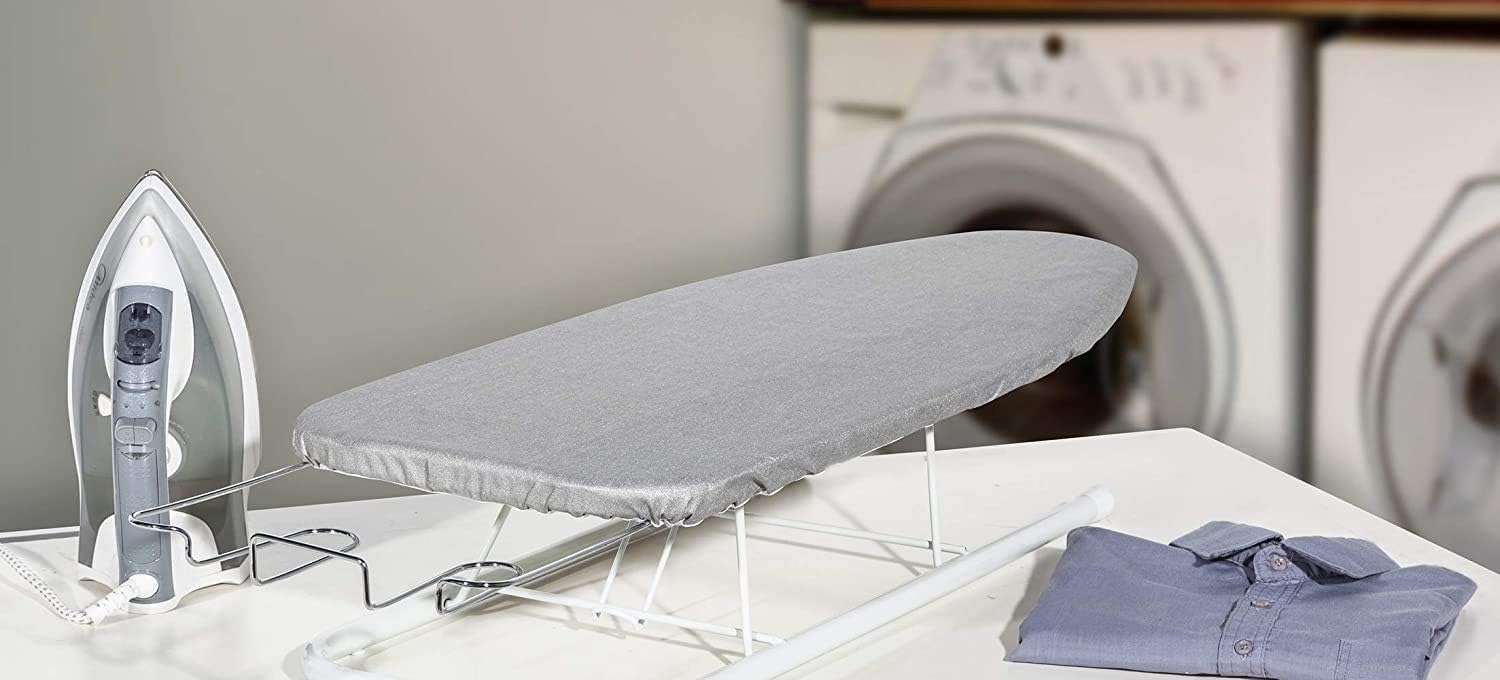 STORAGE MANIAC Tabletop Ironing Board with Iron Rest, All-Iron Frame & Silver Metallic Cover for Faster Ironing Pack of 2