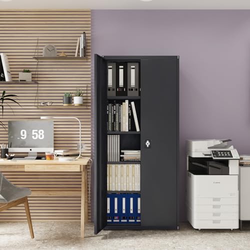 GREATMEET Metal Storage Cabinet with Locking Door and 4 Adjustable Shelves,70.8" H Lockable Steel Storage Cabinet for Home,Office,School Black