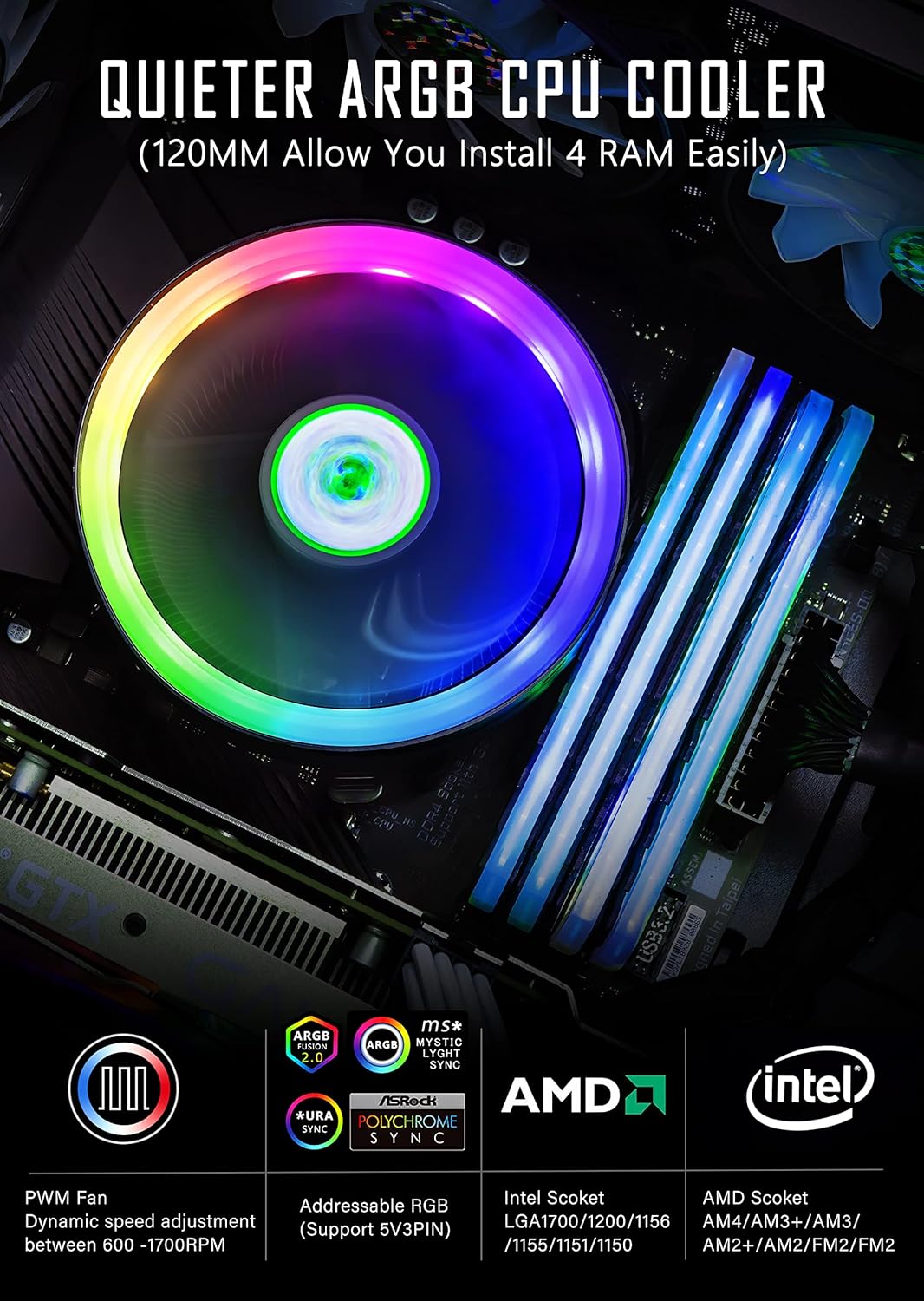 MUSETEX ATX PC Case MN6-B Bundle with CPU Fan