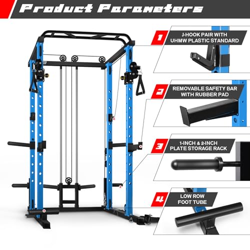 RitFit Multi-Function Squat Rack Power Cage PPC03 with Cable Crossover System, 1000LBS Capacity Power Rack and Packages with Optional Weight Bench, Barbell Weight Set, for Garage Workout & Home Gym