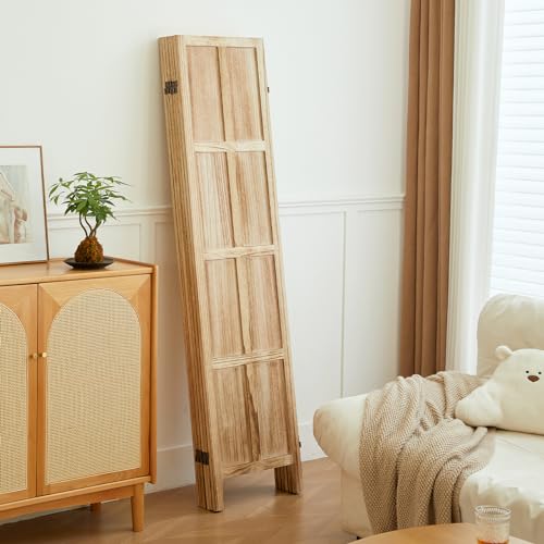 6 Panel Room Divider, 5.6 FT Folding Privacy Screen Room Divider, Partition Divider for Room Separation, Wooden Room Screen Divider Freestanding, for Home Office, Bedroom (White)