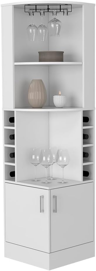 71.1" Tall Corner Bar Storage Cabinet Farmhouse Wine Bar Cabinet Station Wine Rack for Liquor Glasses, Kitchen Pantry Whiskey Cabinet Coffee Home Bar Cabinet, 18.4x19.4x71.1in-White Finish