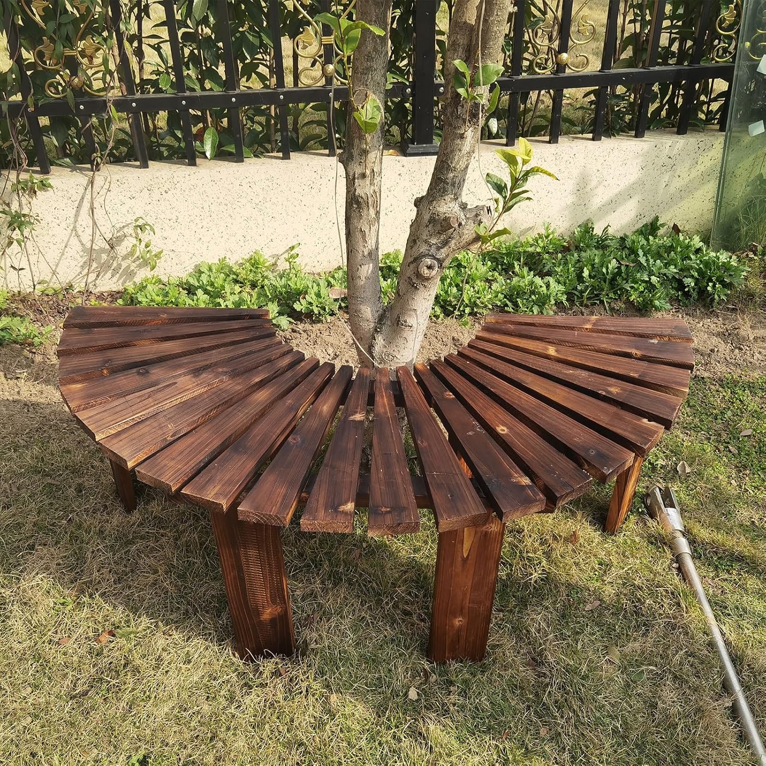 Outdoor Half Round Bench, Solid Wood Curved Benches, Semi Circle Wrap Around Tree Seating, Garden/Patio/Park/Lawn Natural Furniture Seat
