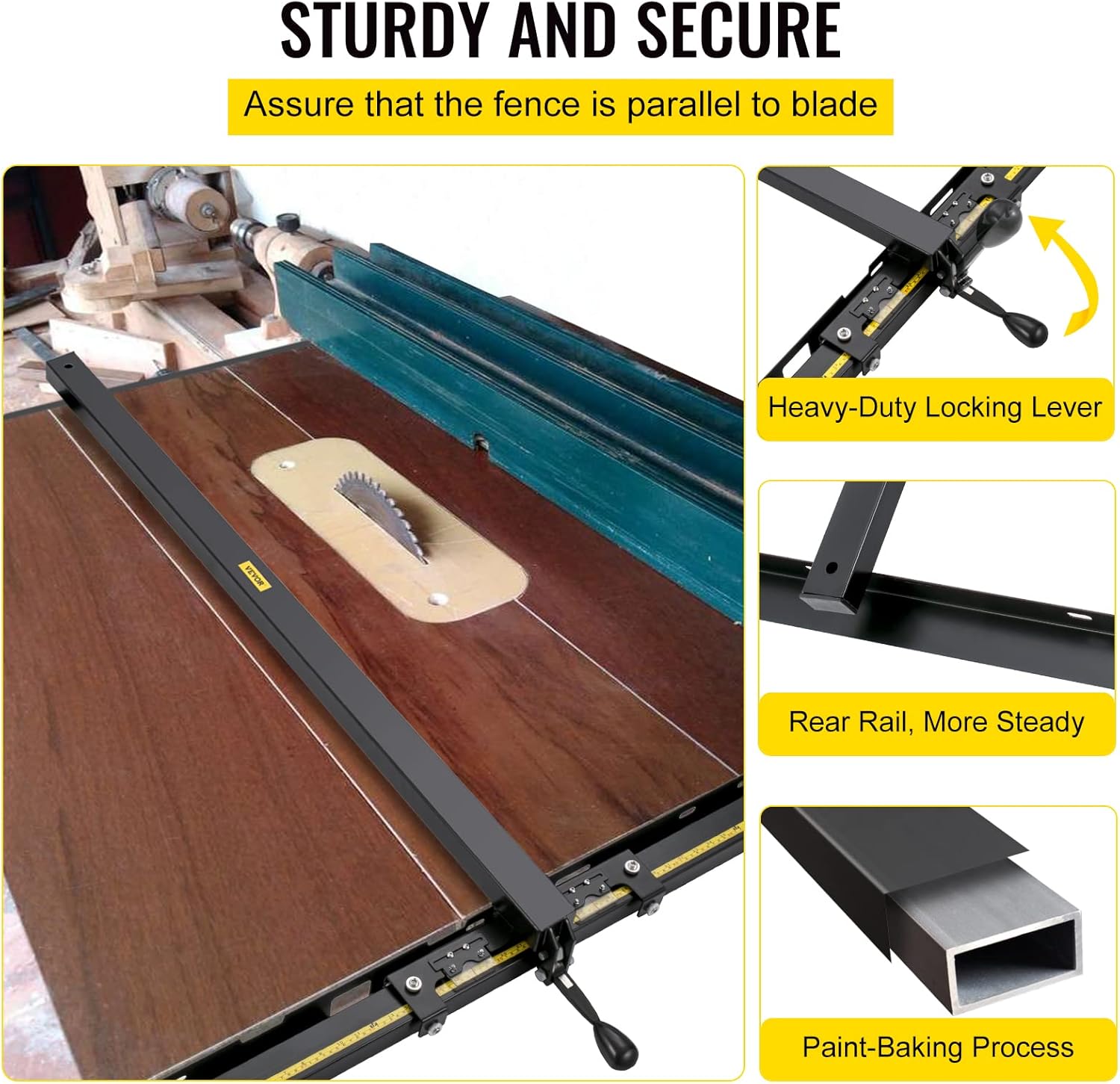 VEVOR Table Saw Fence System, 37×57 Classic Table Saw Fence Rail, Metric/Imperial Scale, Adjustable Hole Saw Fence System, w/Front Guide Bar Table Saw Fence, Tablesaw Fence Slide for Easy Gliding