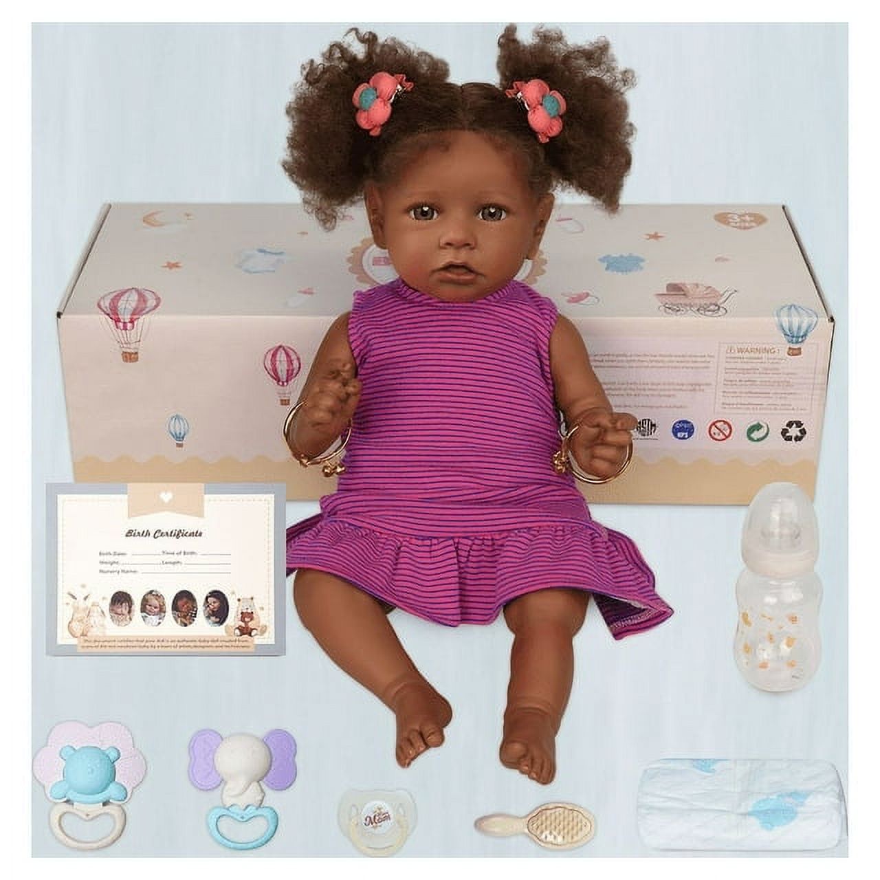 RSG 22 Inch Reborn Baby Dolls Black - Lifelike Soft Body Realistic-Newborn Baby Dolls that Look Real Caramel Skin Tone Orange Crushed Flowers Skirt Baby Dolls Gift for Kids Age 3+