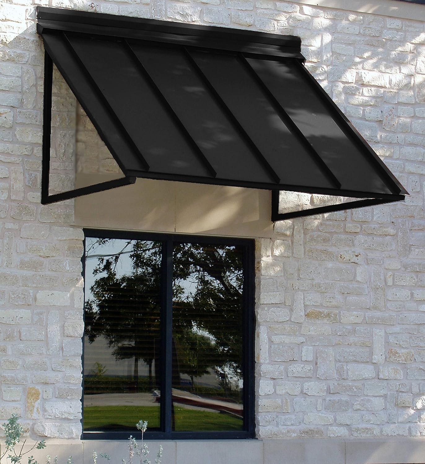 Awntech 4 ft. Houstonian Standing Seam Metal Door/Window Awning Fixed Outdoor Canopy 56 Inch W x 36 Inch Proj, Black