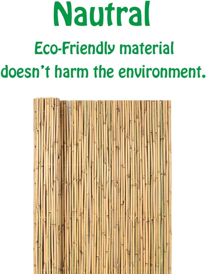 Mininfa Natural Rolled Bamboo Fence, Eco-Friendly Bamboo Fencing, 0.7 in D x 6 feet High x 8 feet Long, Bamboo screen for Garden, privacy