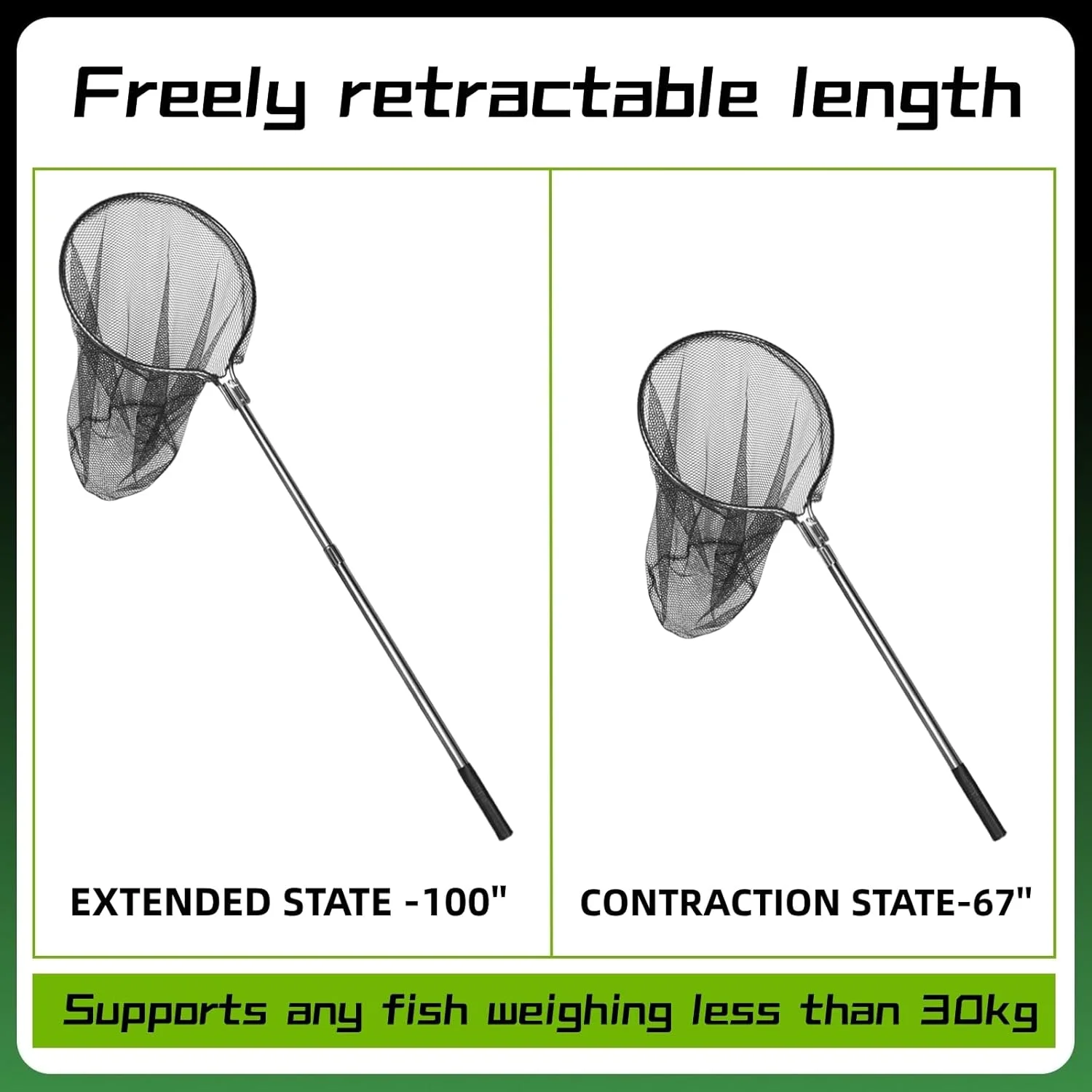 Unbranded Fishing Net with 67-100 Inch Telescoping Handle, 20 Inch Net Opening