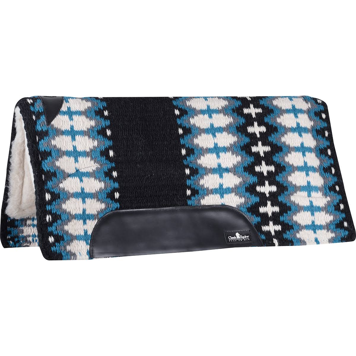 Classic Equine Sensorflex Saddle Pad Wool Top Straight 32x34 Navy Ivory