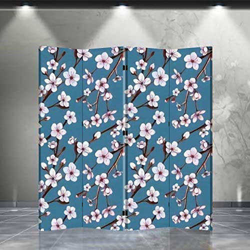 Folding Room Divider for Privacy Cherry Blossom Branches Sweet Pink Flower Seamless Pink Portable Freestanding Screen Room Dividers Home Office Bedroom Room Dividers 4 Panel