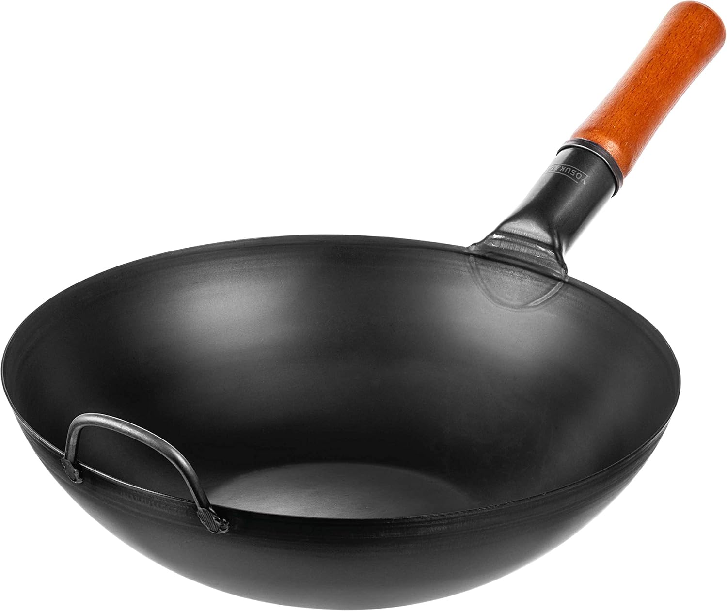 Yosukata Carbon Steel Wok Pan – 13,5 “ Woks and Stir Fry Pans - Chinese Wok with Flat Bottom Pow Wok - Traditional Chinese Japanese Woks - Black Steel Wok