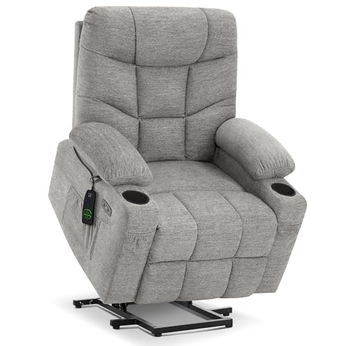 MCombo Power Lift Recliner Chair with Extended Footrest for Elderly People, Fabric 7287 (Navy Blue, Medium)
