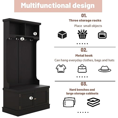 Hall Tree With Storage Shoe Bench Multi-Functional Coat Racks With Hooks For Living Room Entryway Hallway black