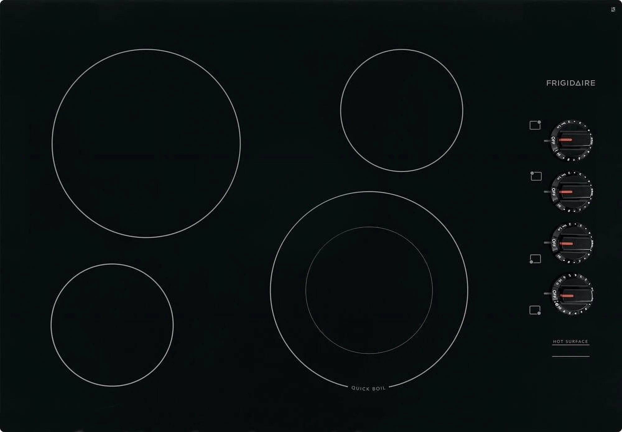 Frigidaire FFEC3025UB Electric Cooktop, 30", Black, 4 Element Burners, Ceramic Glass Surface, 3000W Quick Boil Element, Expandable Element, Hot Surface Indicator
