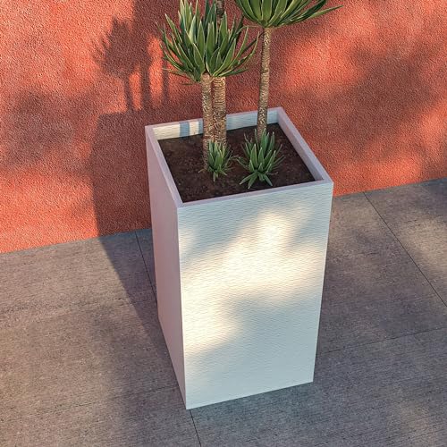 LeisureMod Basalt Fiberstone and MGO Clay Planter, Mid-Century Modern Tall Square Planter Pot for Indoor and Outdoor (Black, 31 Inch)