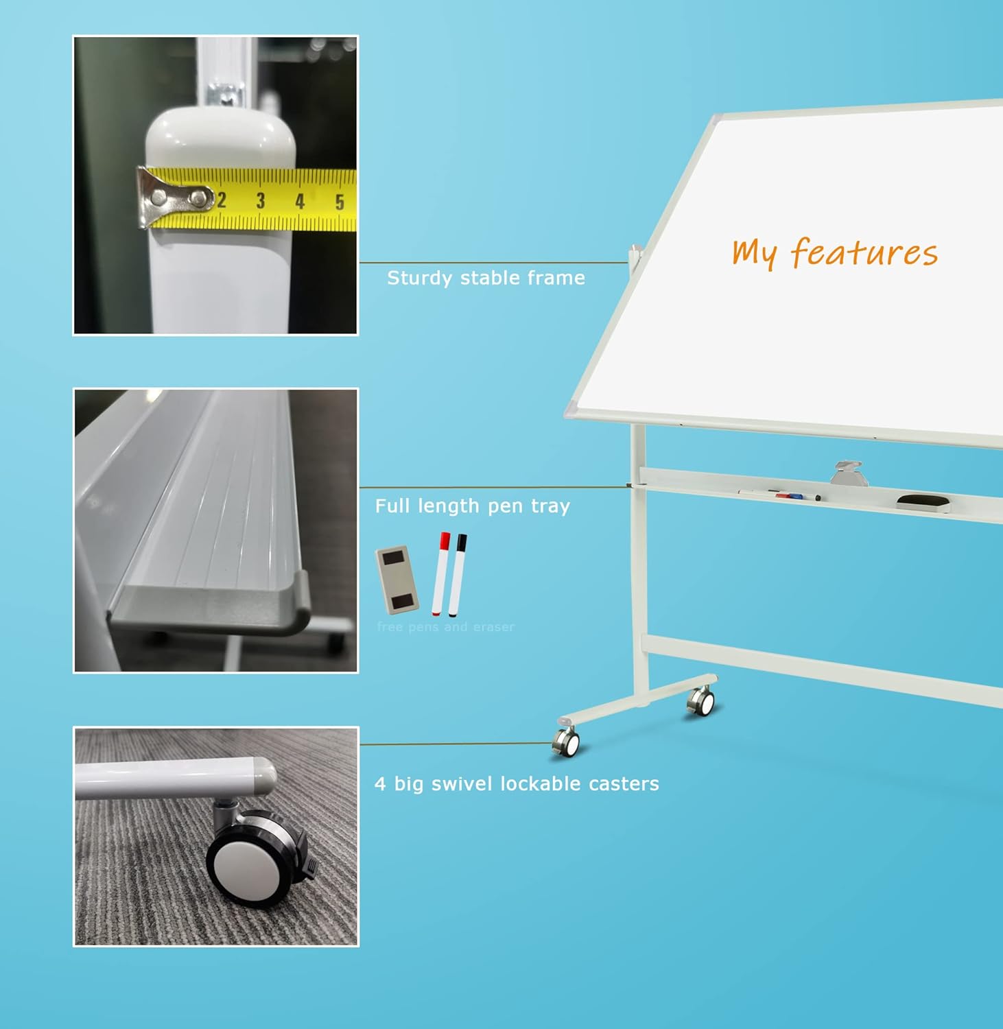 Easel-Style Dry Erase Boards Mobile 36 x 71 Inches Double Sided Whiteboard with Aluminum White Frame Pizarra Blanca Magnetica M��vil