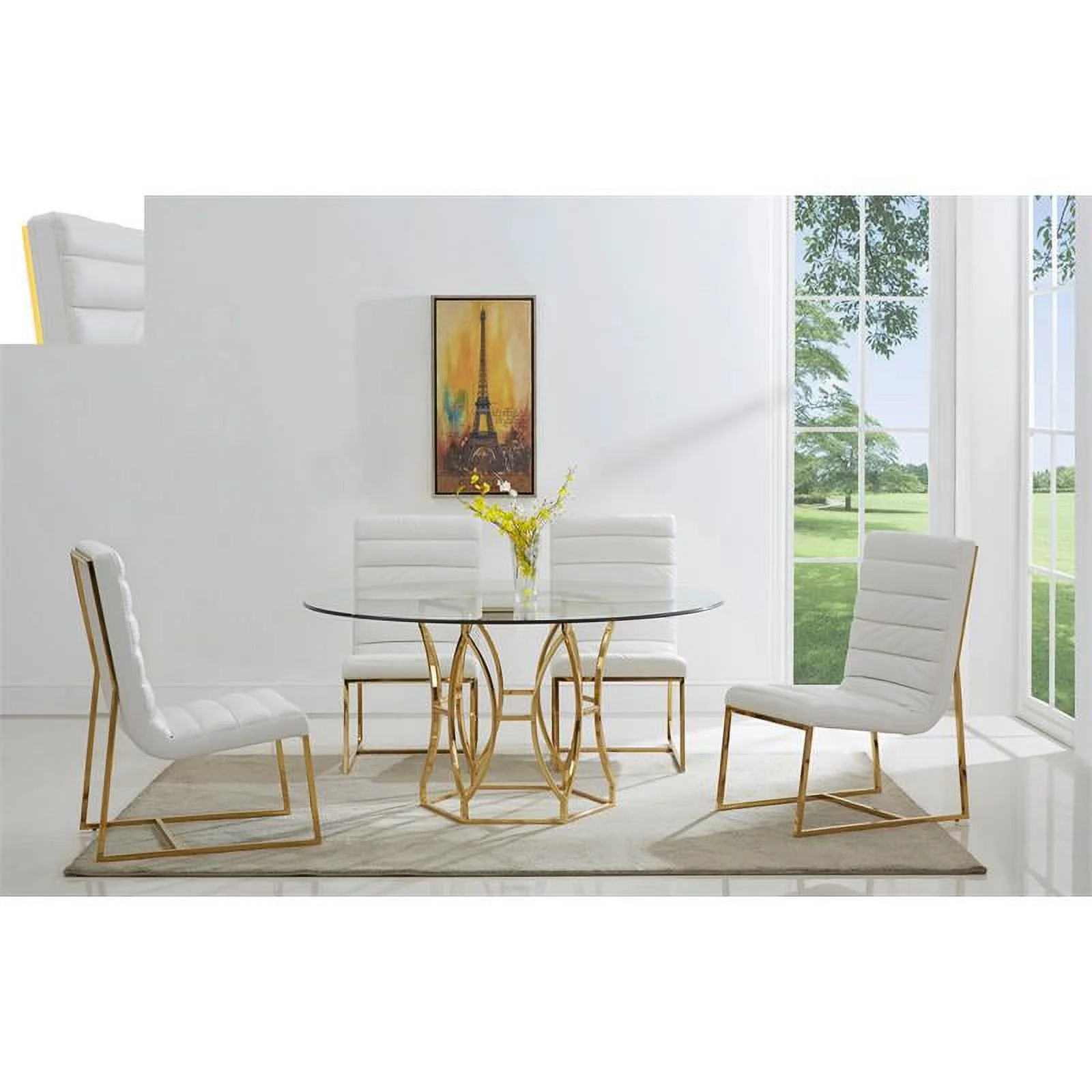 Pemberly Row 60" Stainless Steel and Glass Round Dining Table in Gold
