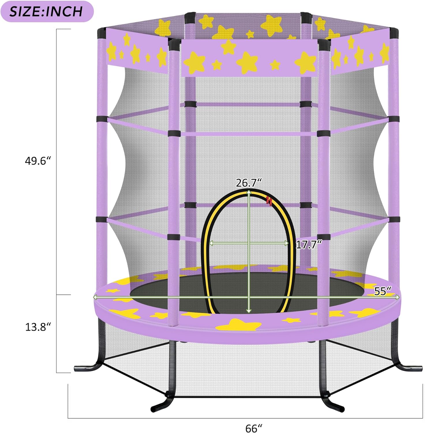55 Inch Kids Trampoline, 4.5FT Outdoor Indoor Trampoline with Safety Enclosure Net, Purple