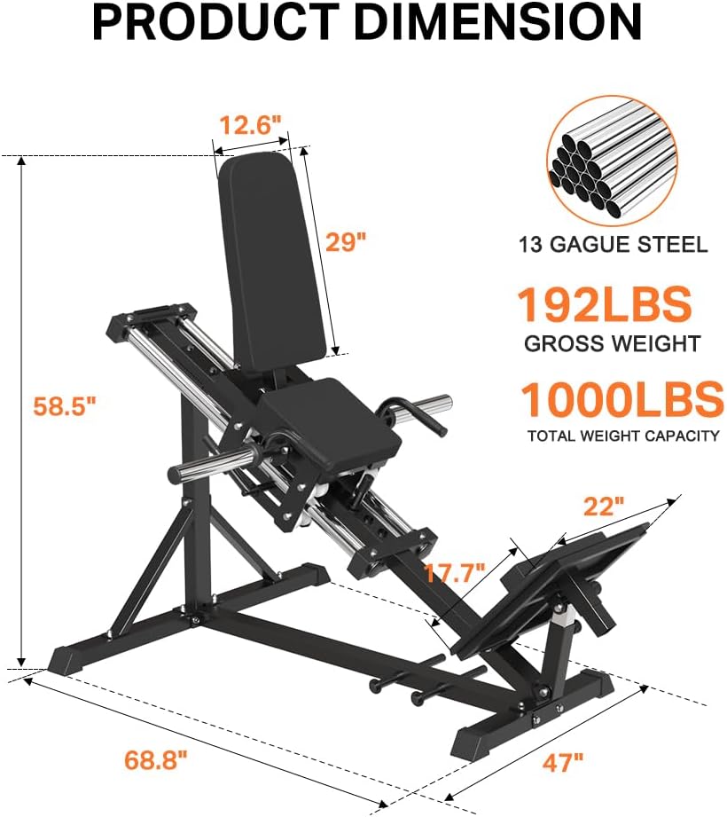 SPART Compact Leg Sled Machine with Calf Block, Plate-Loaded Compact Leg Press Machine with Band Pegs, 1000LBS Weight Capacity, Squat Machine for Quads, Calves, Hamstrings, Home Gym Leg Press Machine