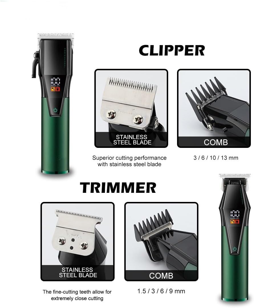 Hair Clippers for Men, 2PCS Professional Barber Hair Clipper Adjustable HairCutting Machine Cordless Hair Trimmer Digital Display Clipper for Men