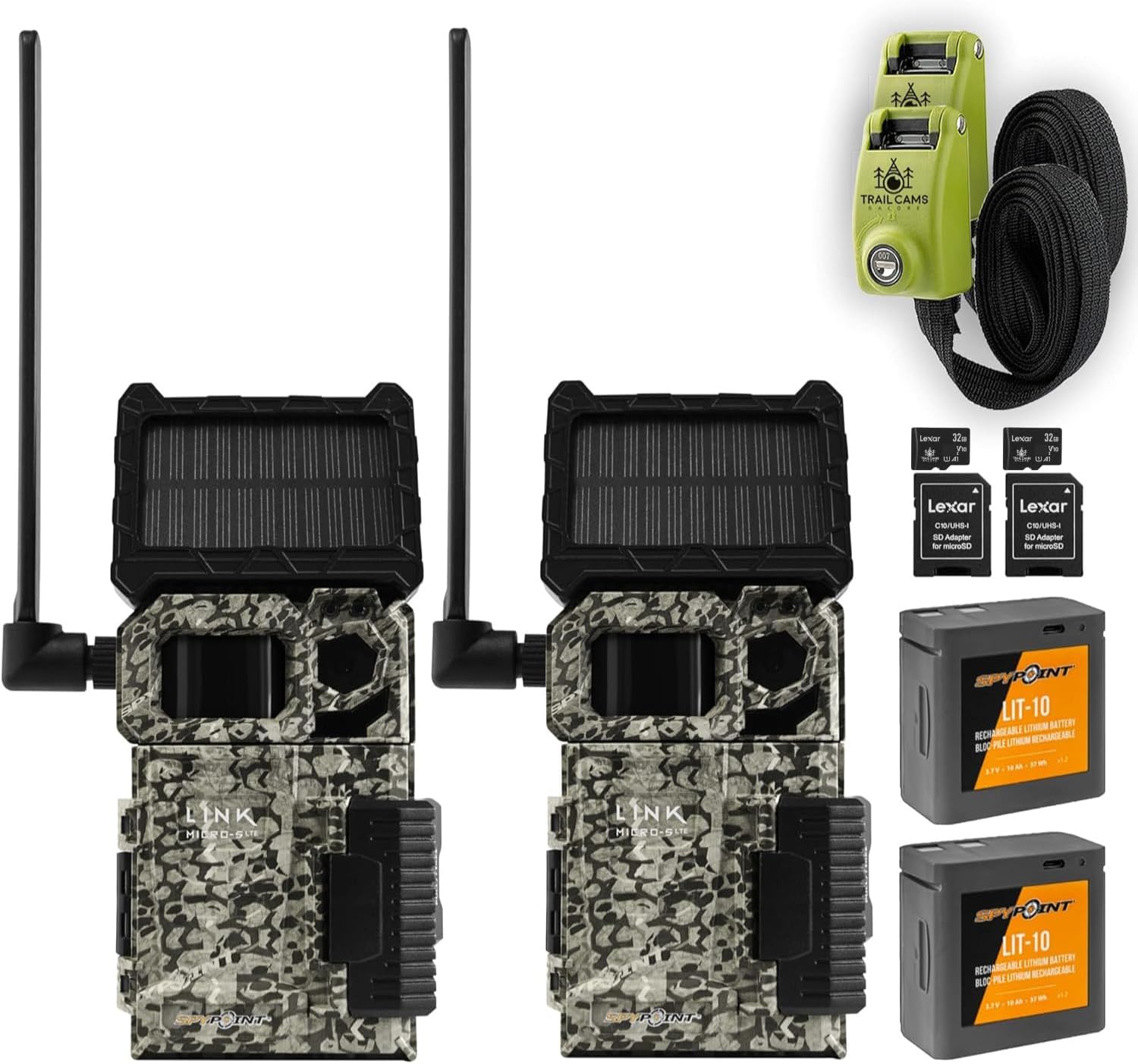 SPYPOINT Link-Micro-S-LTE Solar Cellular Trail Camera with LIT-10 Battery and Bundle Options (Link-Micro-S-LTE-V, 2 PK Trail Bundle)