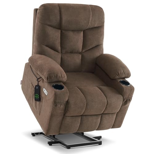 MCombo Power Lift Recliner Chair with Extended Footrest for Elderly People, Fabric 7287 (Navy Blue, Medium)