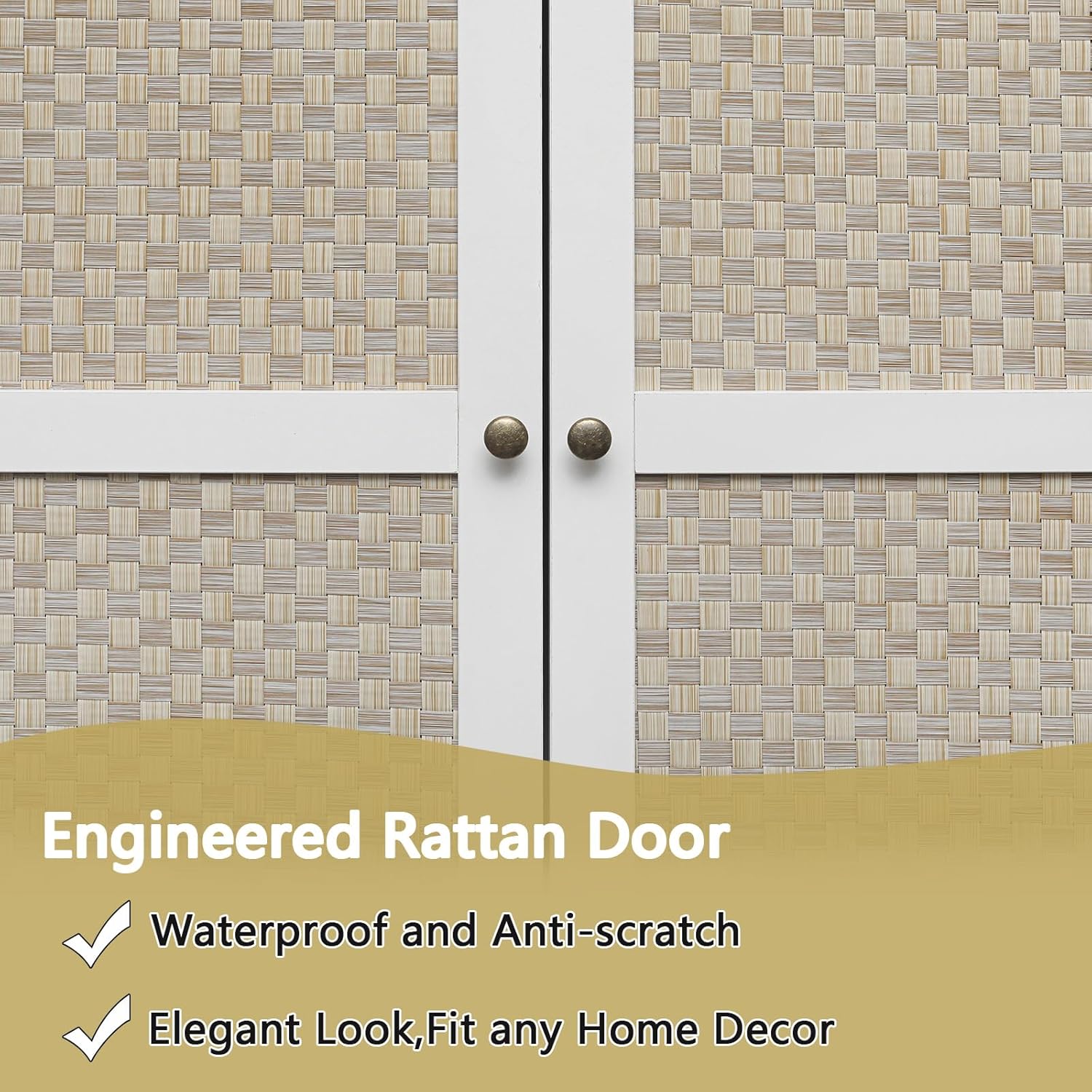 Bedroom Armoire Wardrobe Closet with Rattan Door, Bedroom Armoire Cabinet with Hanging Rod and 3 Drawer,Wooden Tall Wardrobe Cabinet Closet for Bedroom